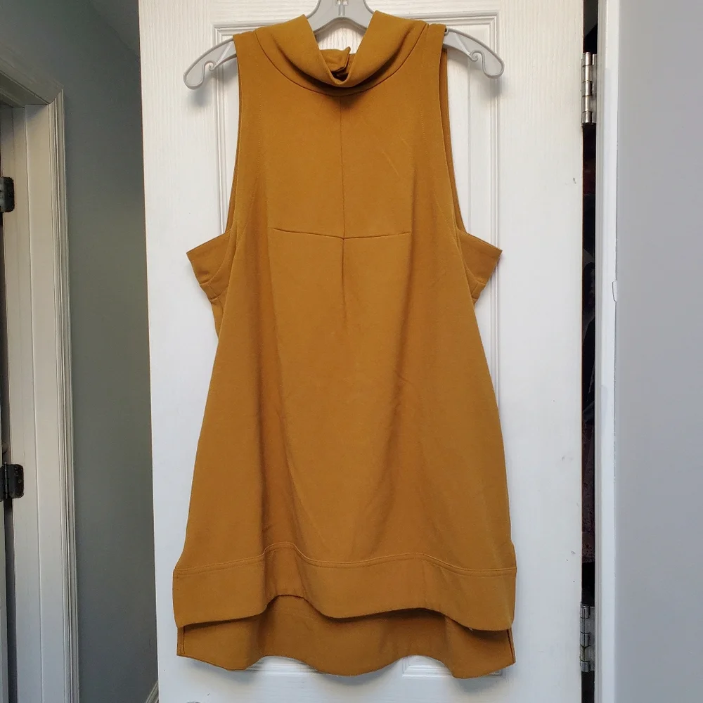 Free People Mustard Peephole Mini Tunic Dress Sleeveless Pockets - size Medium - Picture 2 of 11